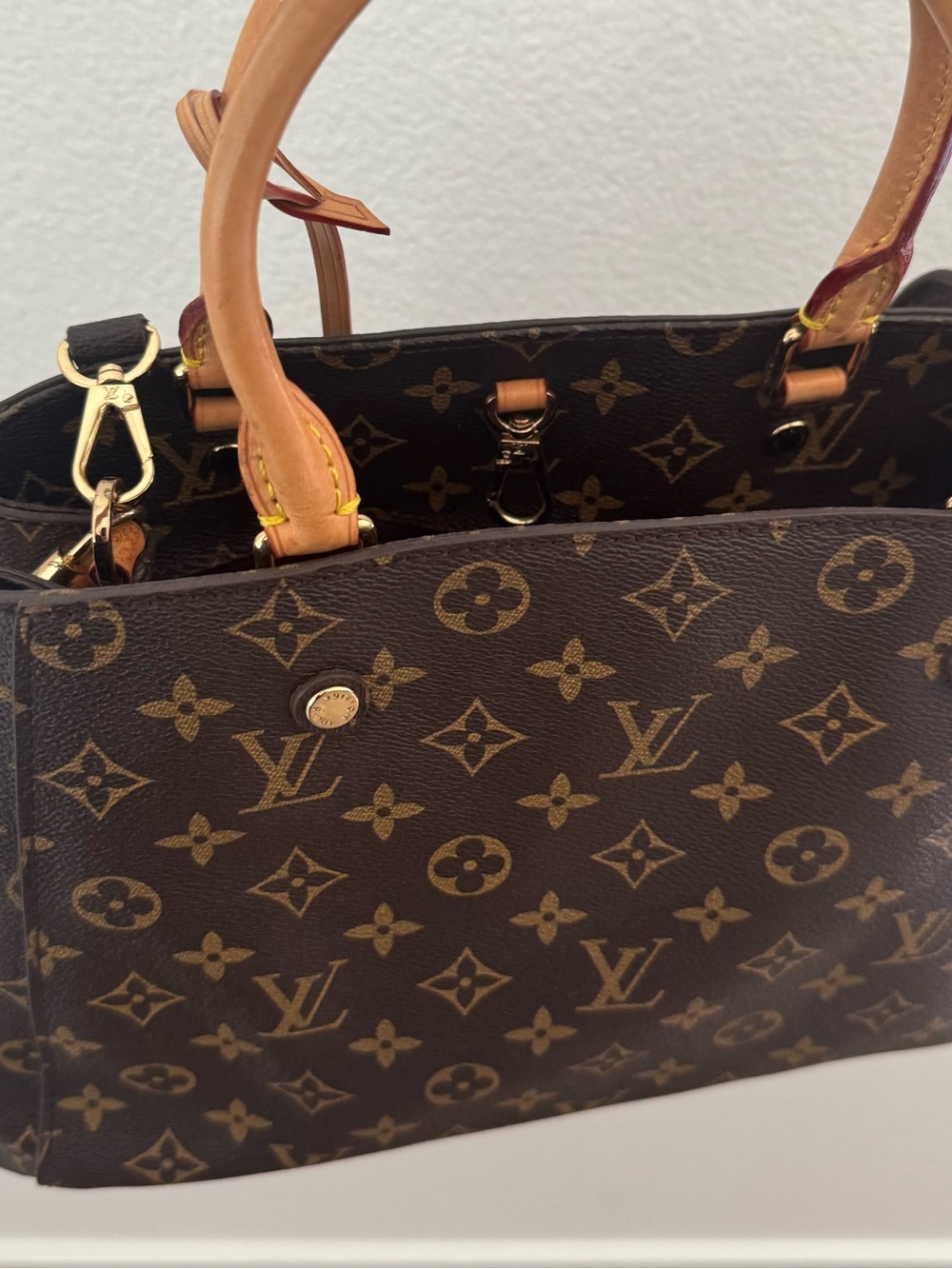 Louis Vuitton  Montaigne Monogram Satchel in Brown and Tan Leather